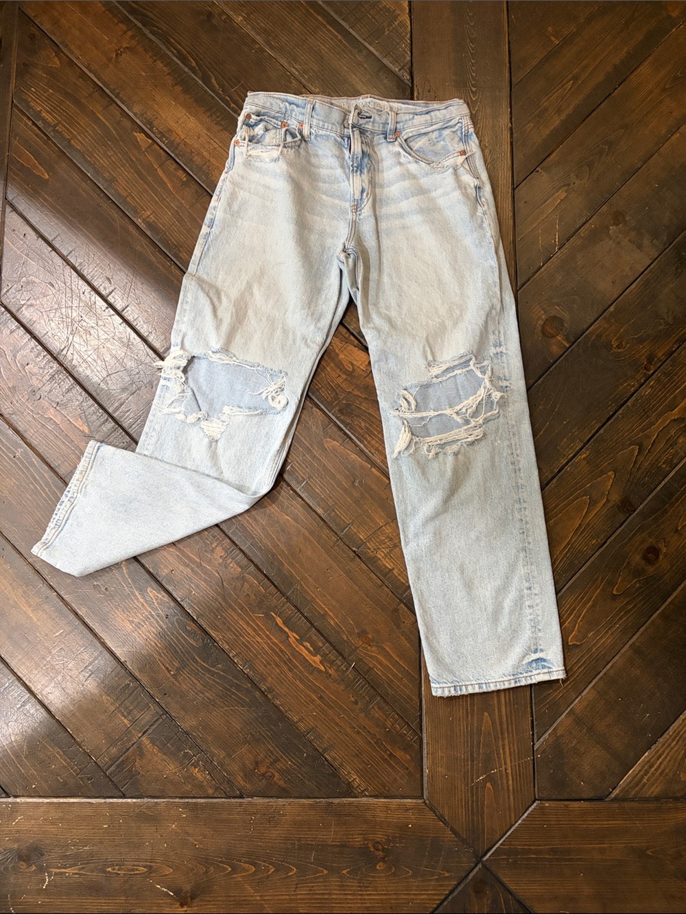 American Eagle Outfitters Light Blue Straight Leg Ripped Jeans